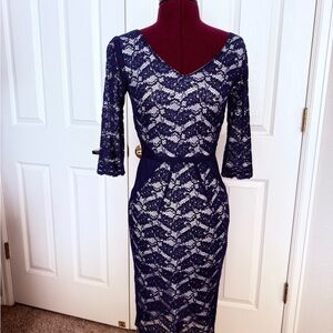 ANTONIO MELANI Navy Blue Lace Midi Dress